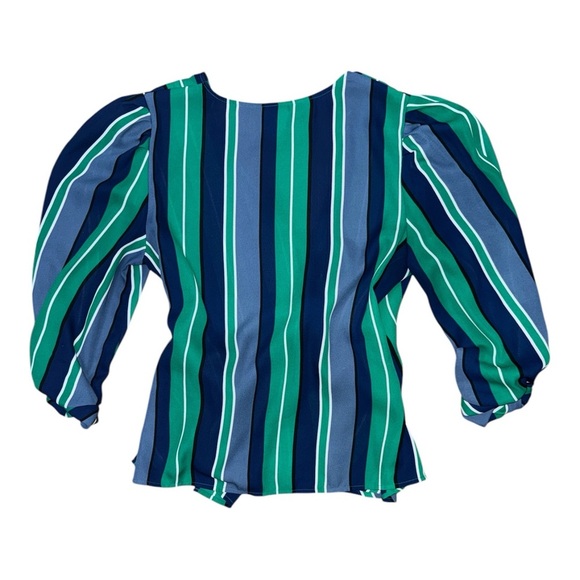 Worthington Blue Wrap Tie Front Puff Sleeve Top - Picture 2 of 4